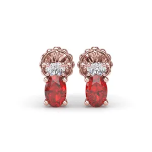 Fana Oval Ruby and Diamond Stud Earrings