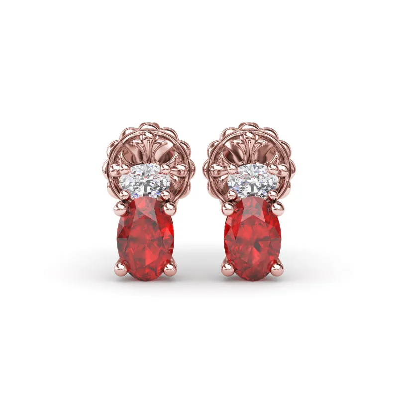 Fana Oval Ruby and Diamond Stud Earrings