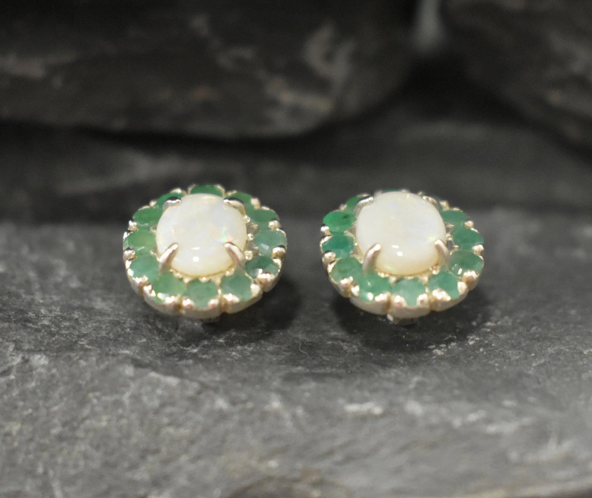 Fire Opal Earrings - Flower Opal Earrings - Real Emerald Earrings