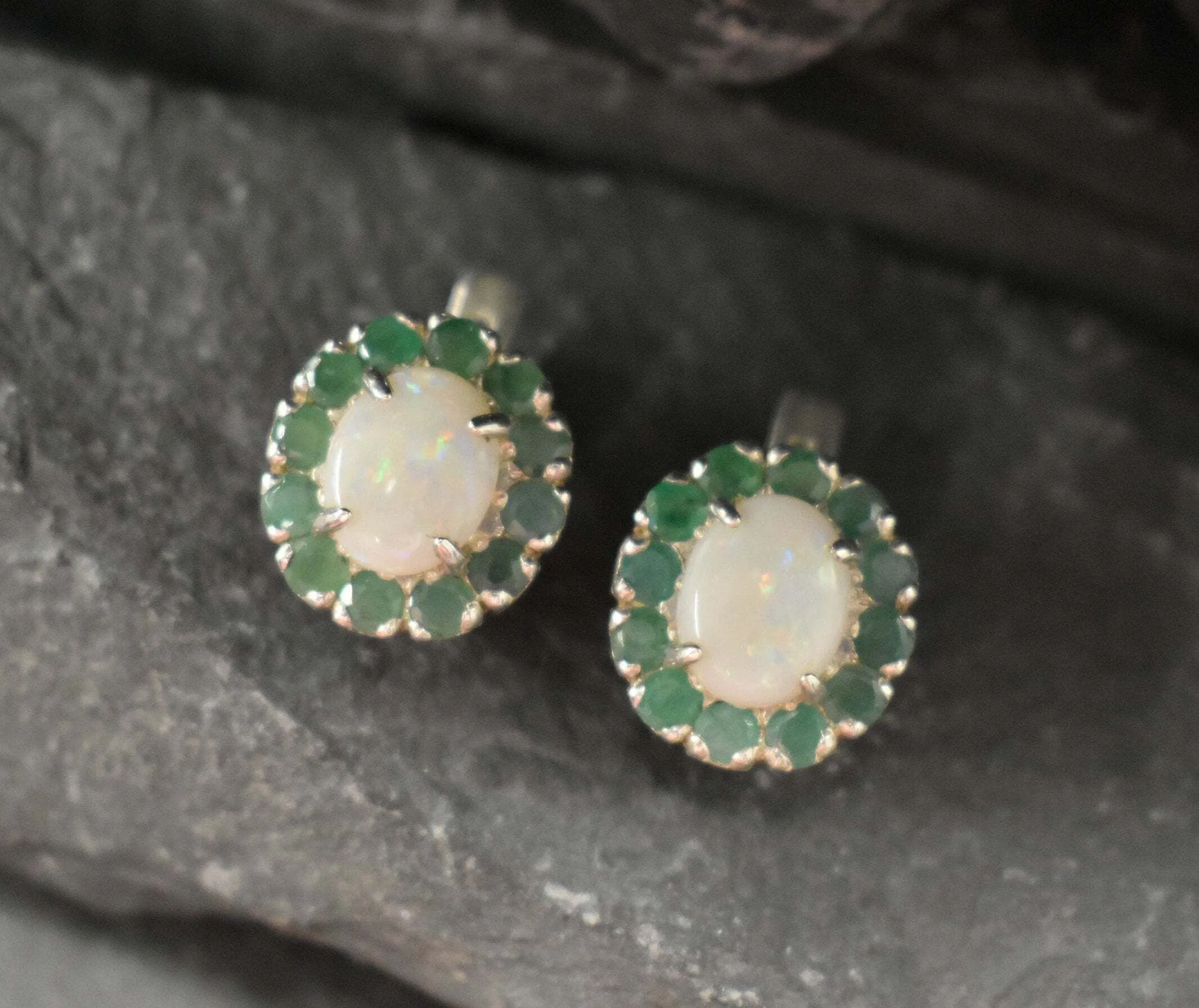 Fire Opal Earrings - Flower Opal Earrings - Real Emerald Earrings