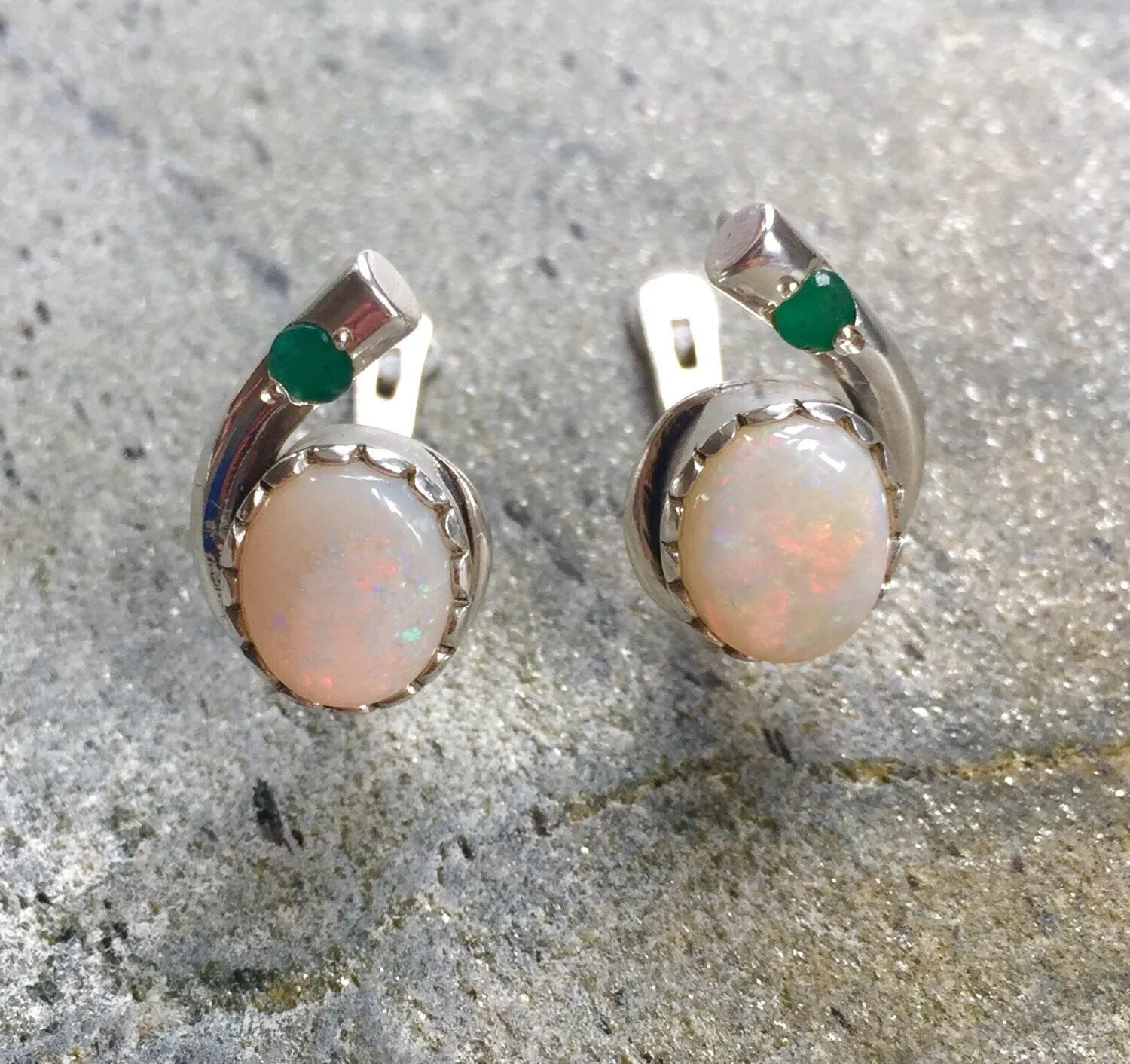 Fire Opal Earrings - Opal Teardrop Earrings - Two Stone Earrings