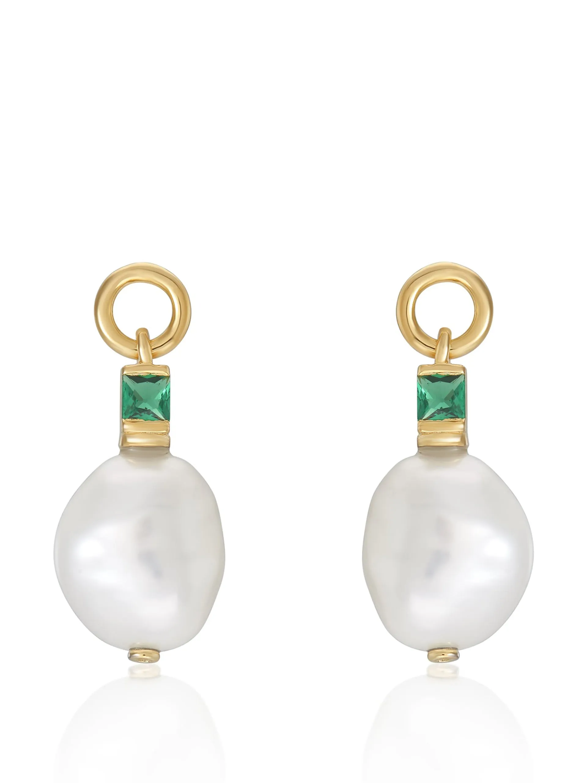 Fleur baroque pearl drop earrings with emerald green stone