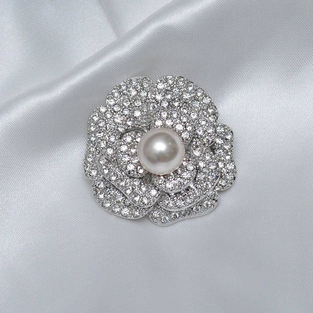 Floral Single Pearl Stone Studded Brooch