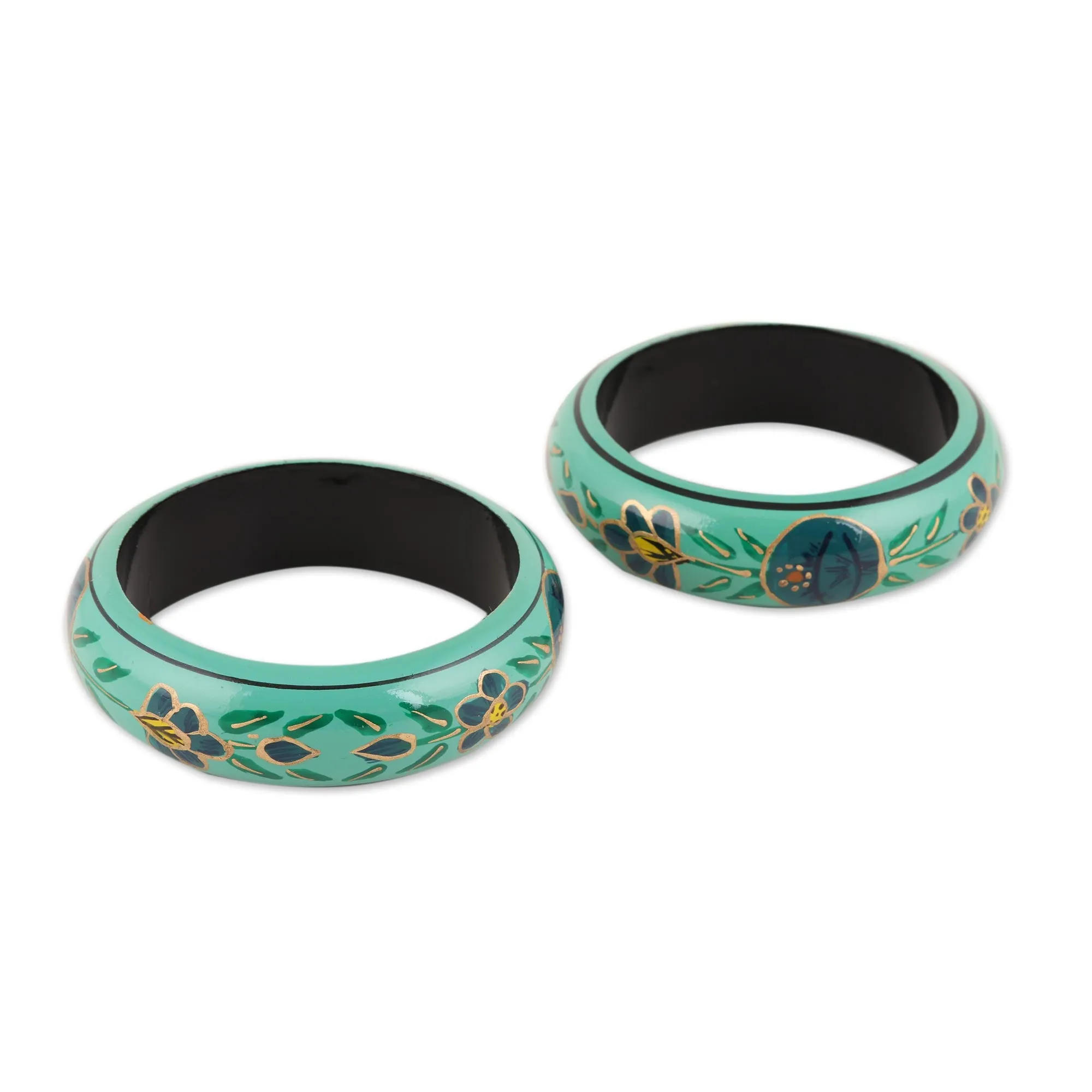 Floral Wood Bangle Bracelets in Viridian  - Floral Viridian