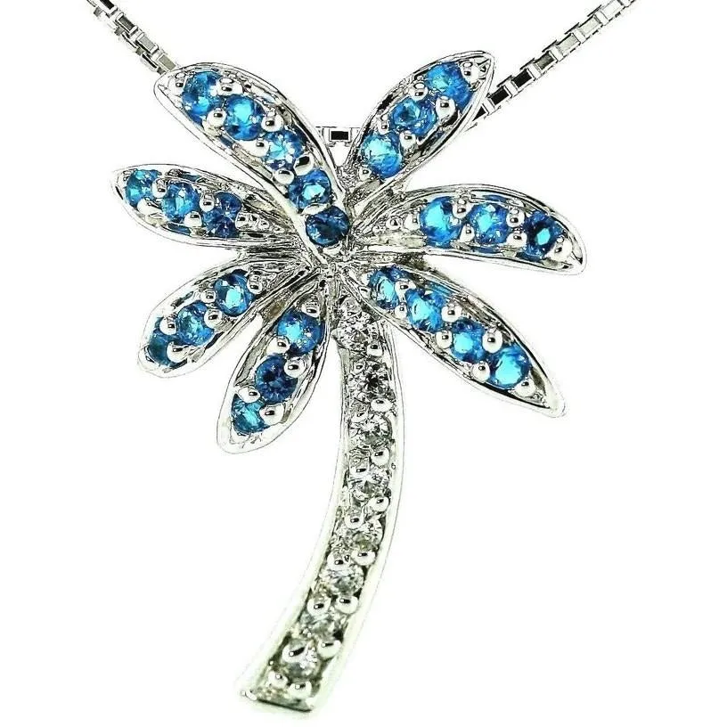 Florida Caribbean Blue Palm Tree Necklace