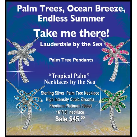 Florida Caribbean Blue Palm Tree Necklace