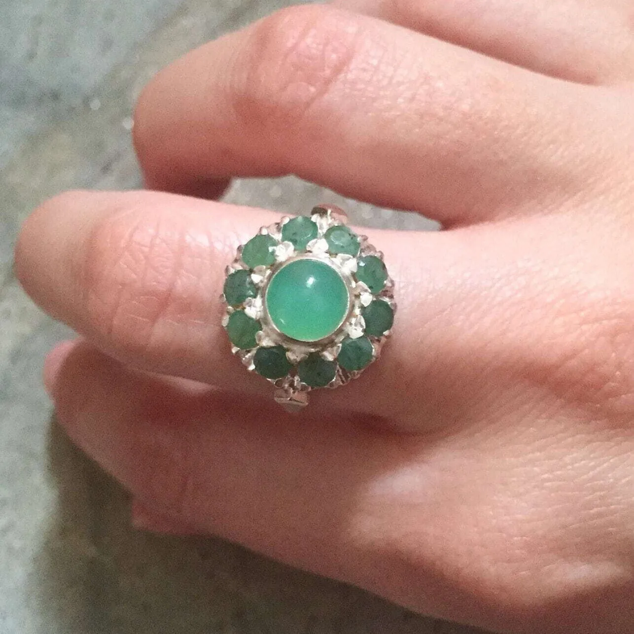 Flower Emerald Ring - Genuine Emerald Ring - Green Flower Ring