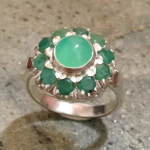 Flower Emerald Ring - Genuine Emerald Ring - Green Flower Ring