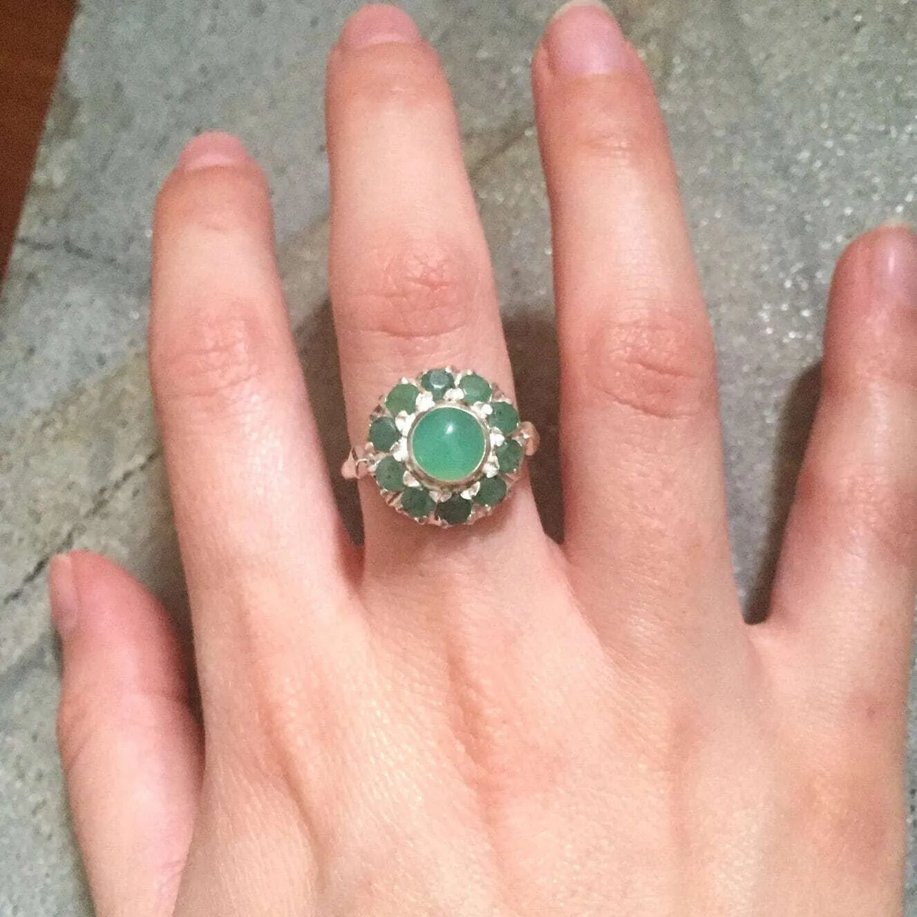 Flower Emerald Ring - Genuine Emerald Ring - Green Flower Ring