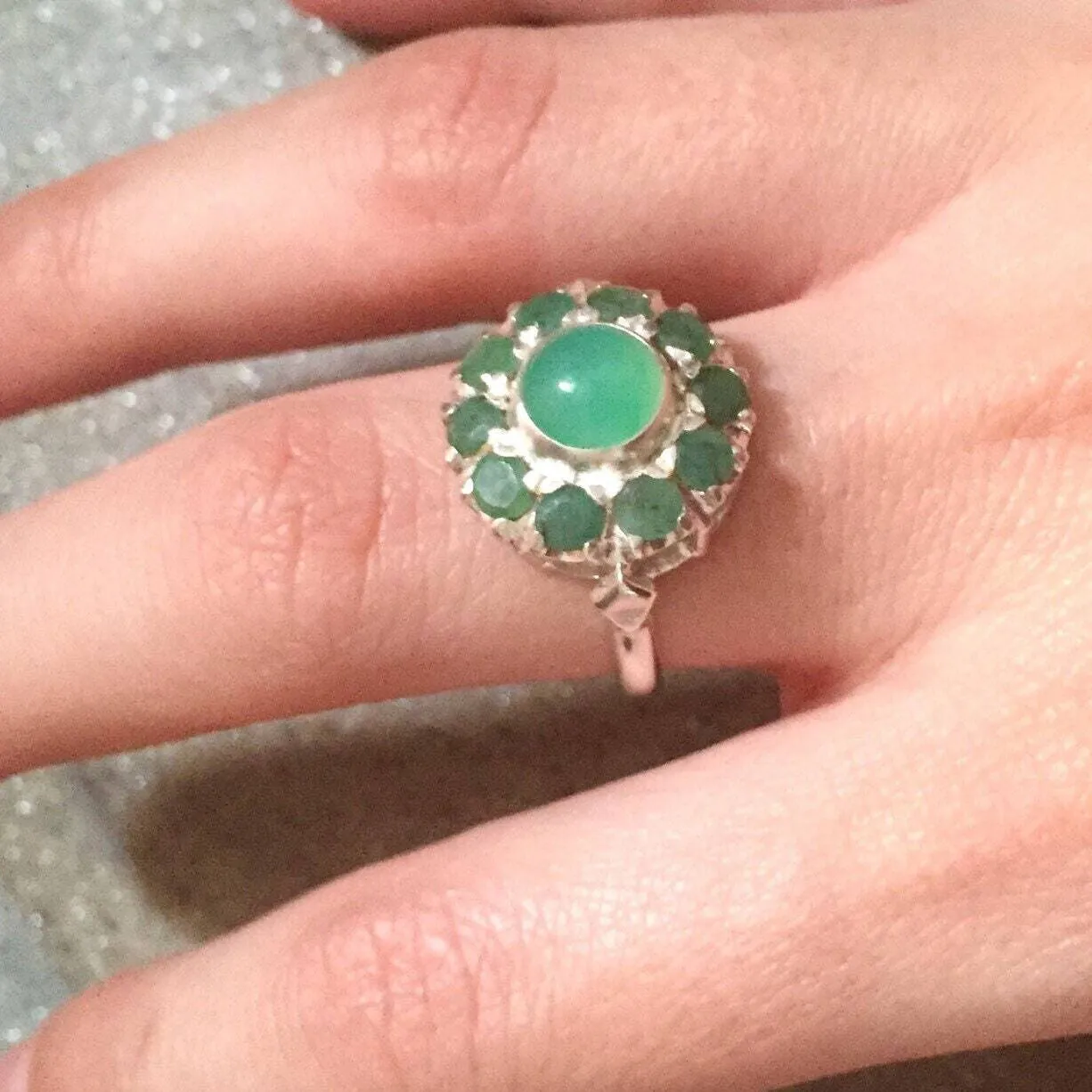 Flower Emerald Ring - Genuine Emerald Ring - Green Flower Ring