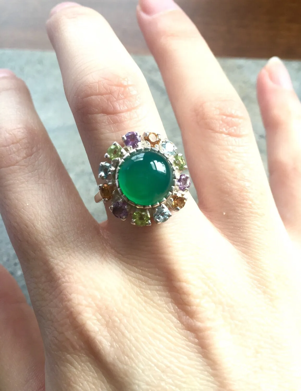 Flower Emerald Ring - Real Topaz Ring - Vintage Victorian Ring