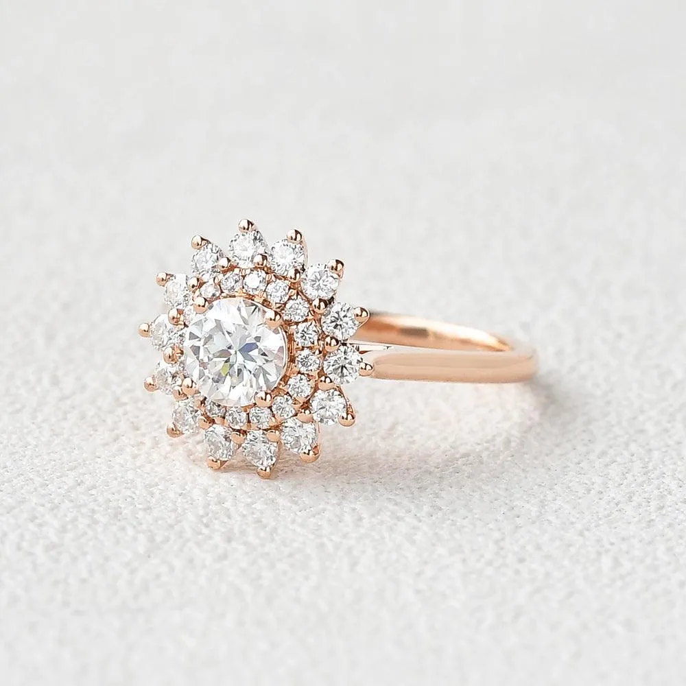 Flower Round Cut Moissanite Rose Gold Ring