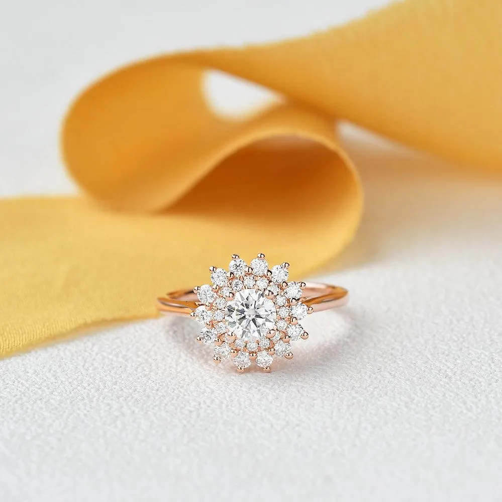 Flower Round Cut Moissanite Rose Gold Ring