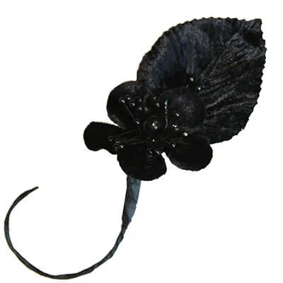 Flower Trim - Single Black Velvet Flower & Leaf