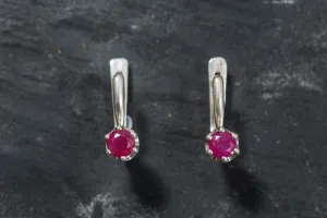 Genuine Ruby Earrings - Red Drop Earrings - Dainty Round Earrings