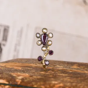 Georgian Garnet & Pearl Flower Brooch