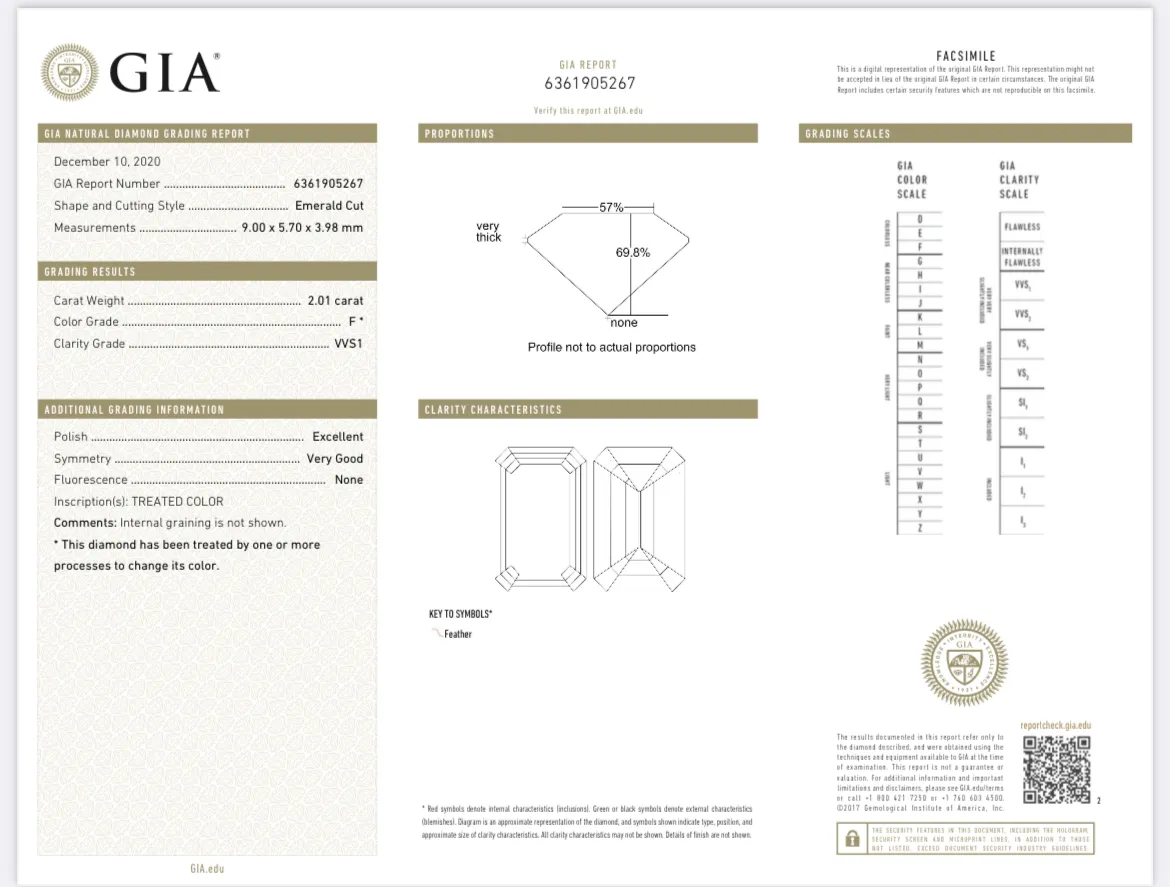 GIA F VVS1 2.01 Carats Emerald Cut Engagement Ring