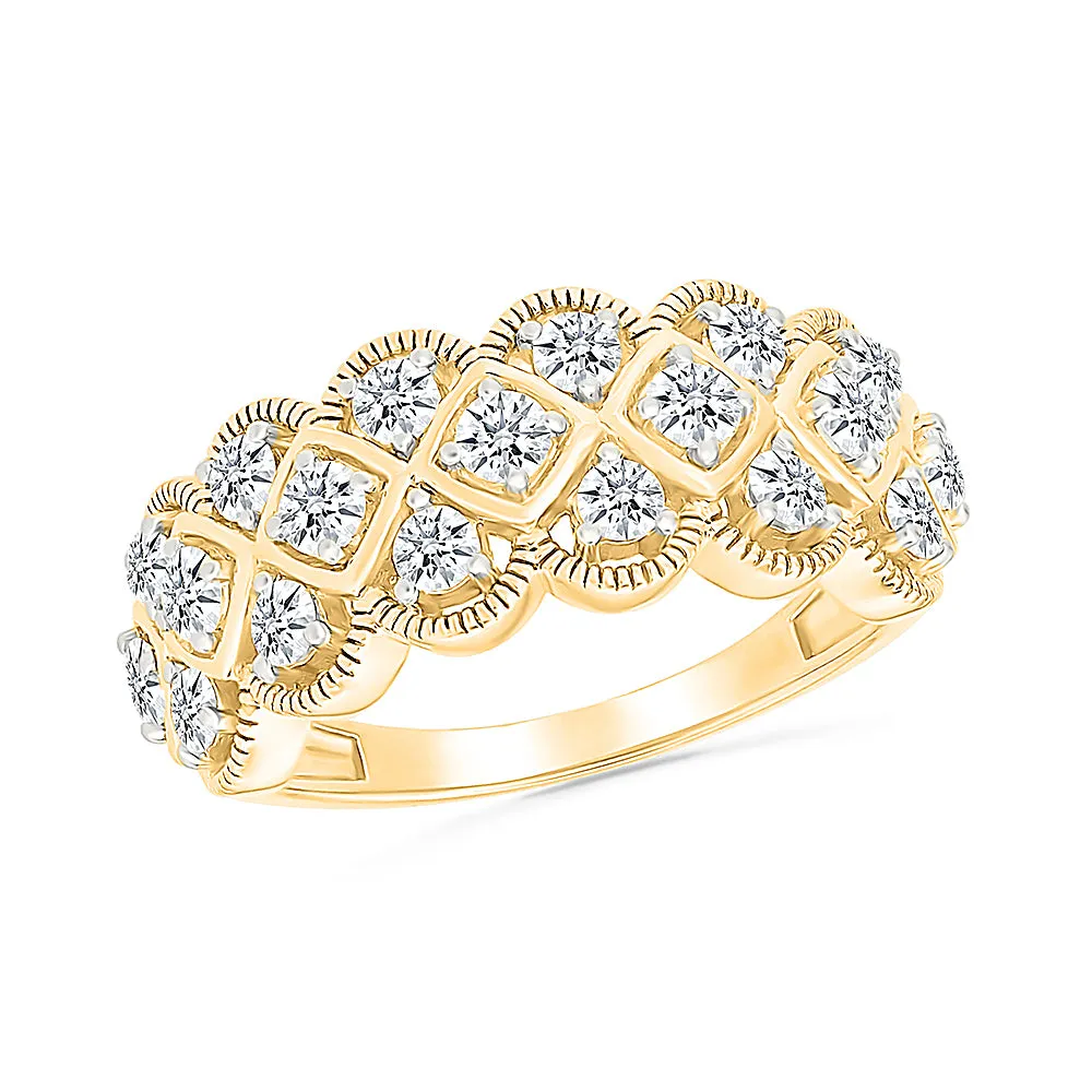 Gold & Diamond Grid Ring