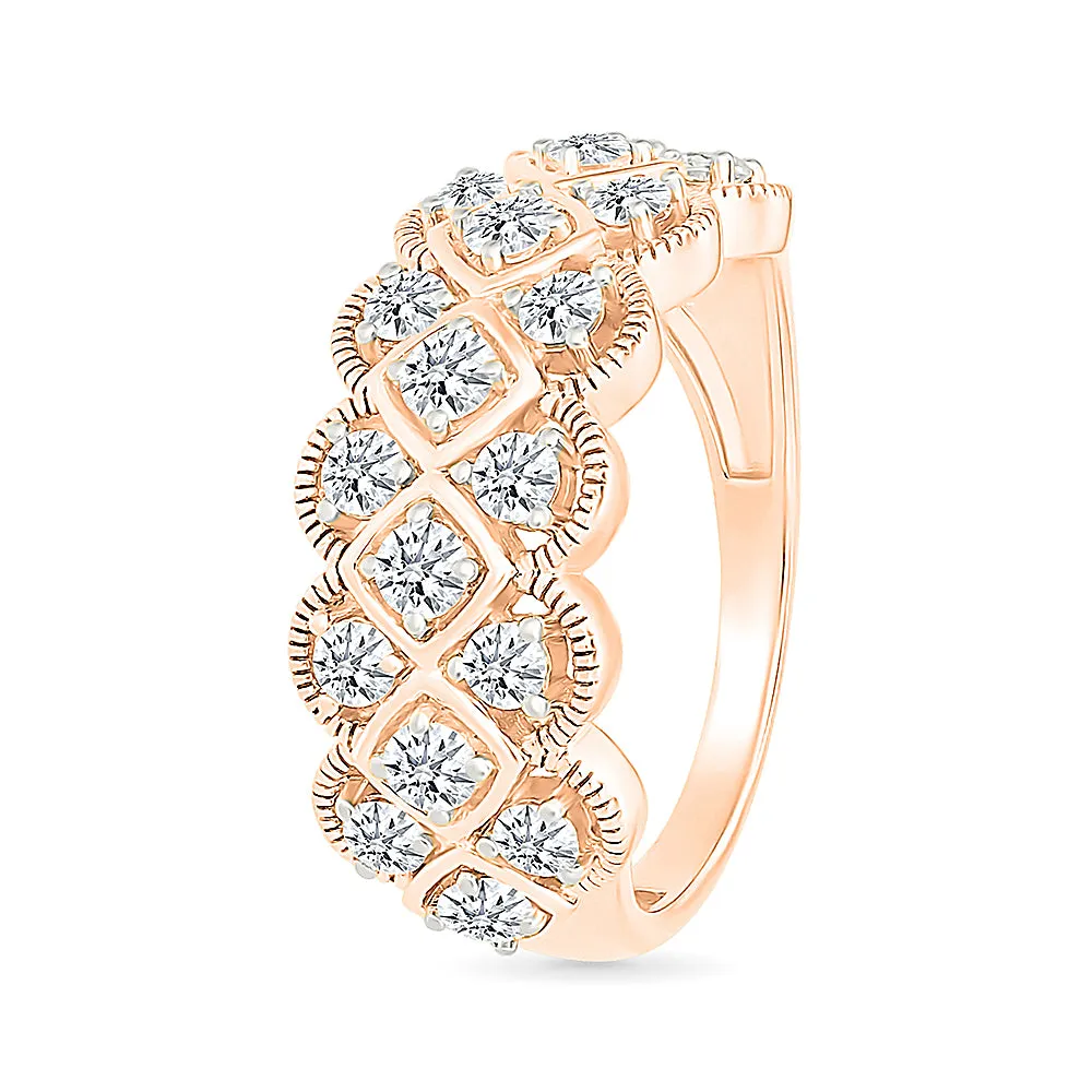 Gold & Diamond Grid Ring