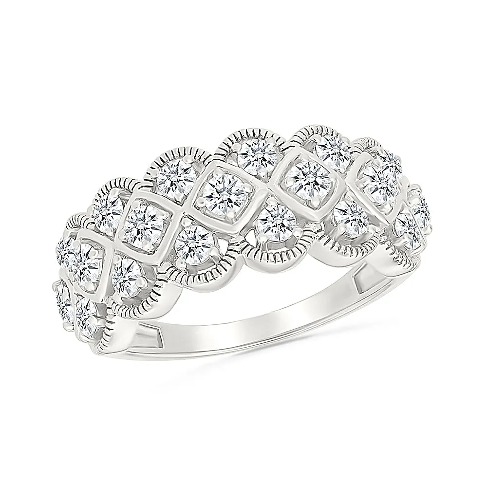 Gold & Diamond Grid Ring