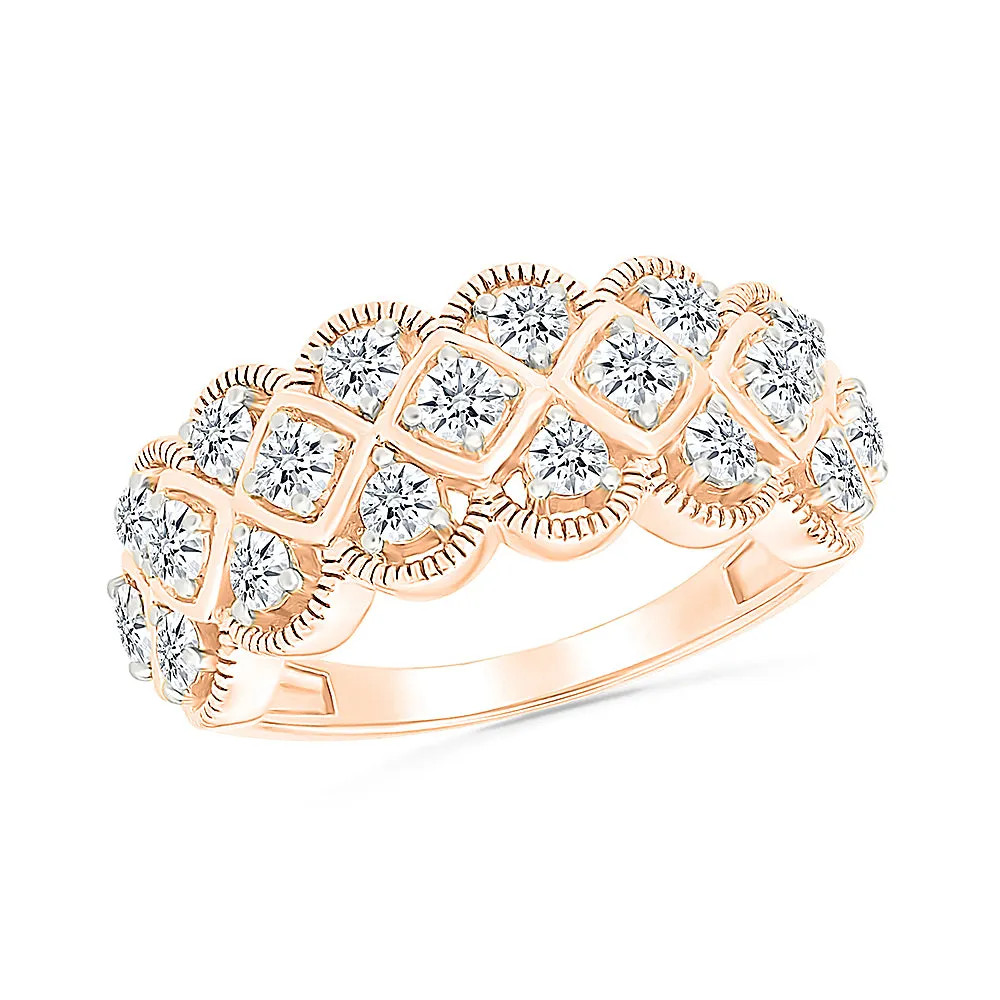 Gold & Diamond Grid Ring