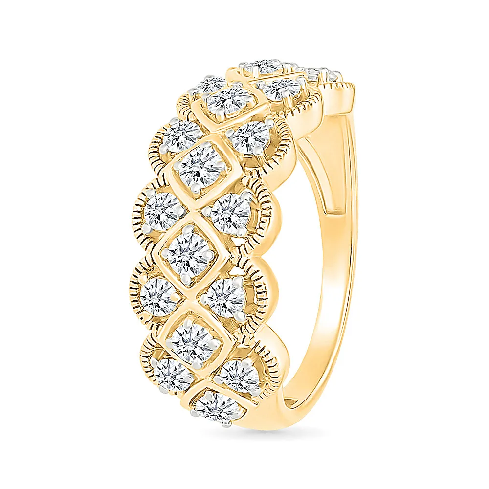 Gold & Diamond Grid Ring