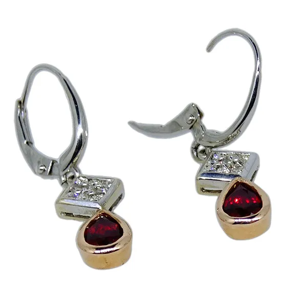 Gold Diamond and Ruby Dangle Earrings