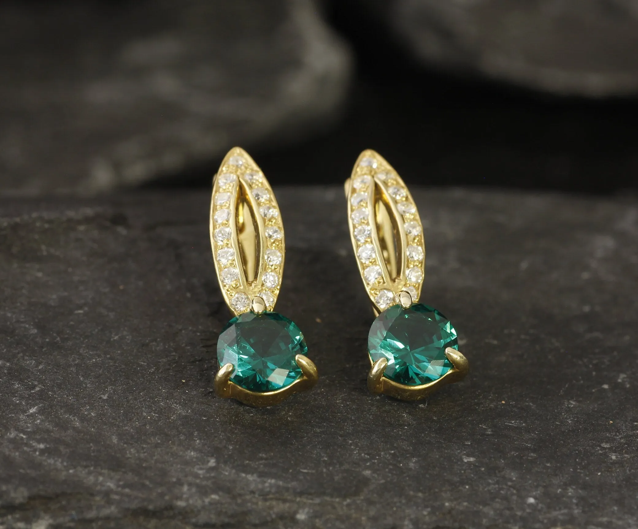 Gold Emerald Earrings - Green Drop Earrings, Long Gold Earrings