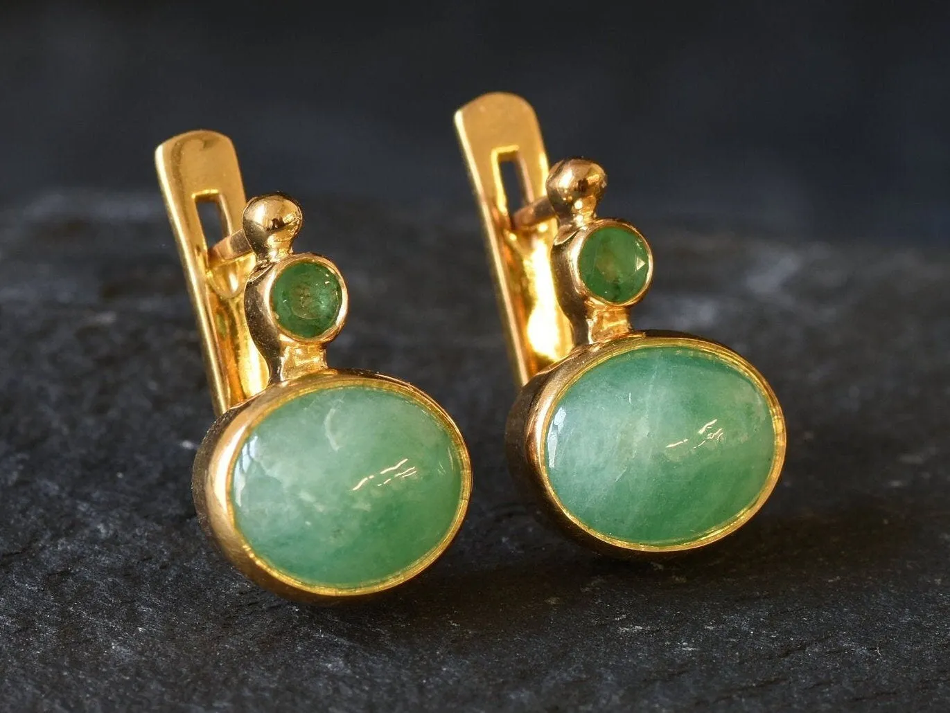 Gold Emerald Earrings - Natural Emerald Earrings, May Birthstone Earrings