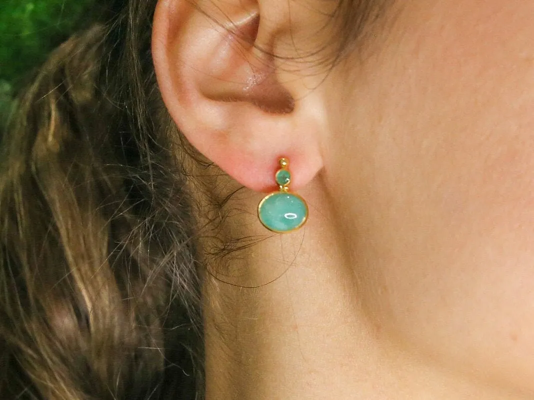 Gold Emerald Earrings - Natural Emerald Earrings, May Birthstone Earrings