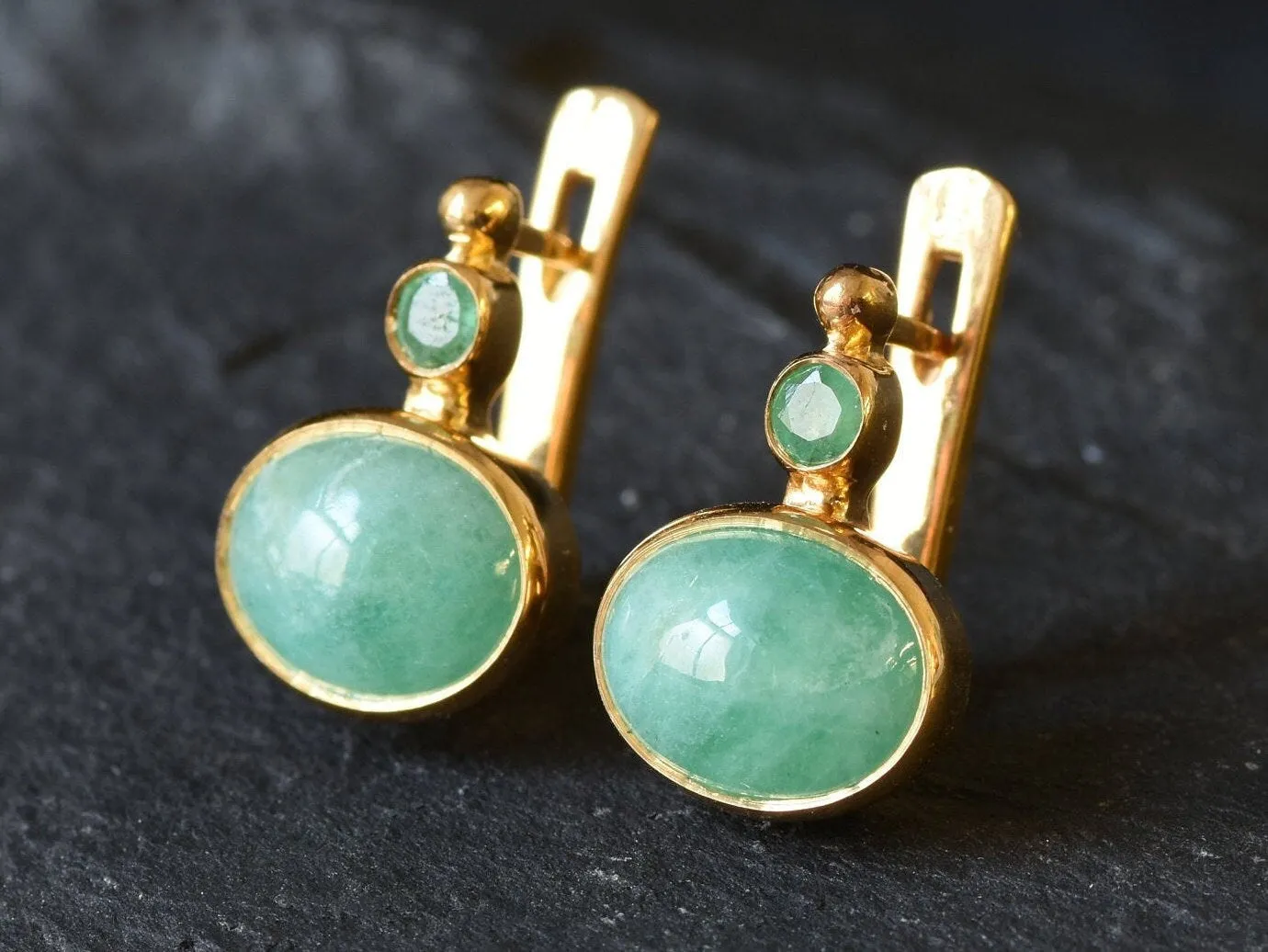 Gold Emerald Earrings - Natural Emerald Earrings, May Birthstone Earrings