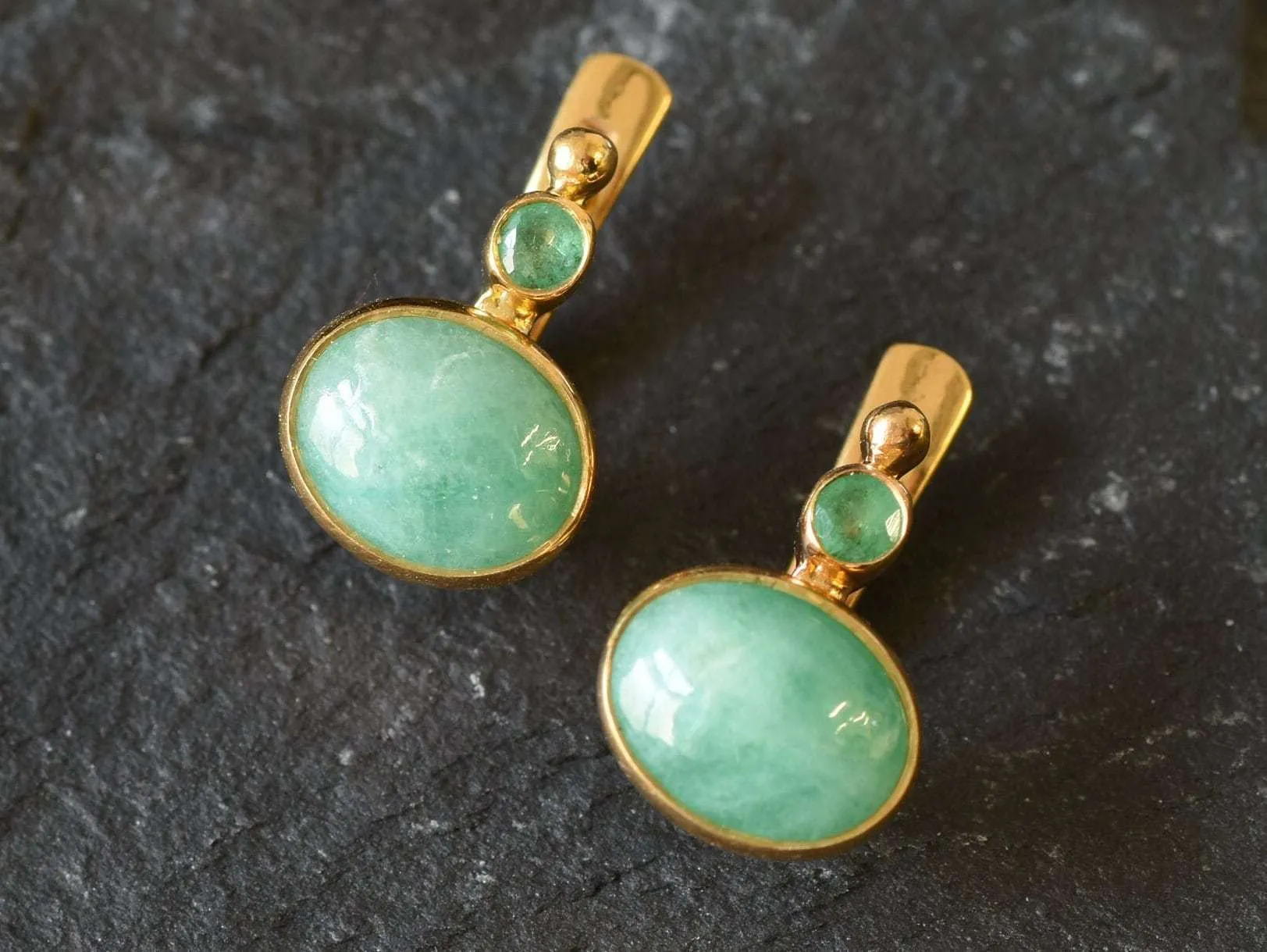 Gold Emerald Earrings - Natural Emerald Earrings, May Birthstone Earrings