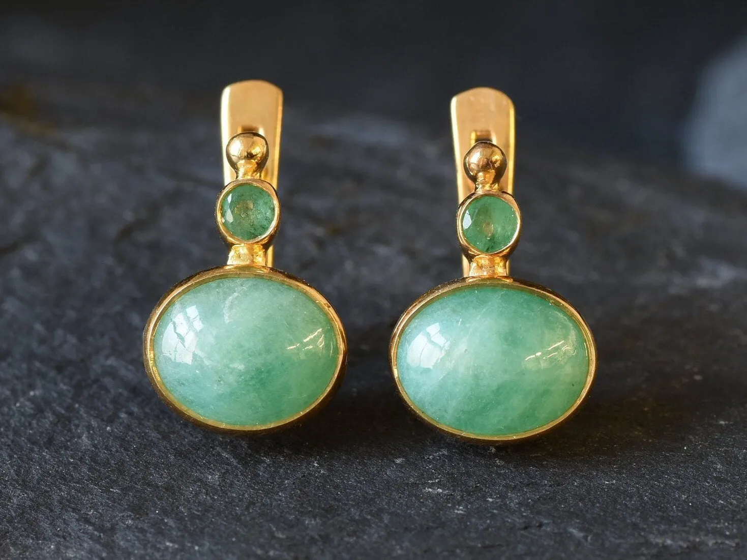 Gold Emerald Earrings - Natural Emerald Earrings, May Birthstone Earrings