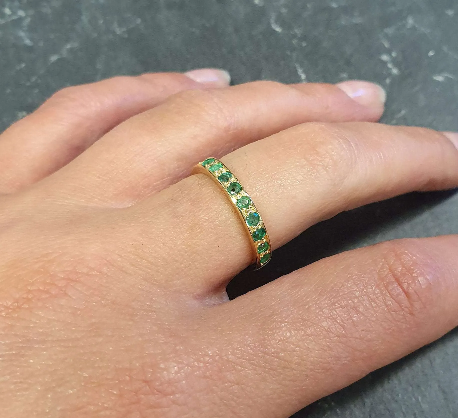 Gold Emerald Eternity Ring, Natural Emerald Ring, Emerald Gold Band