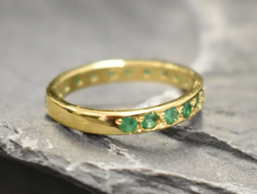 Gold Emerald Eternity Ring, Natural Emerald Ring, Emerald Gold Band