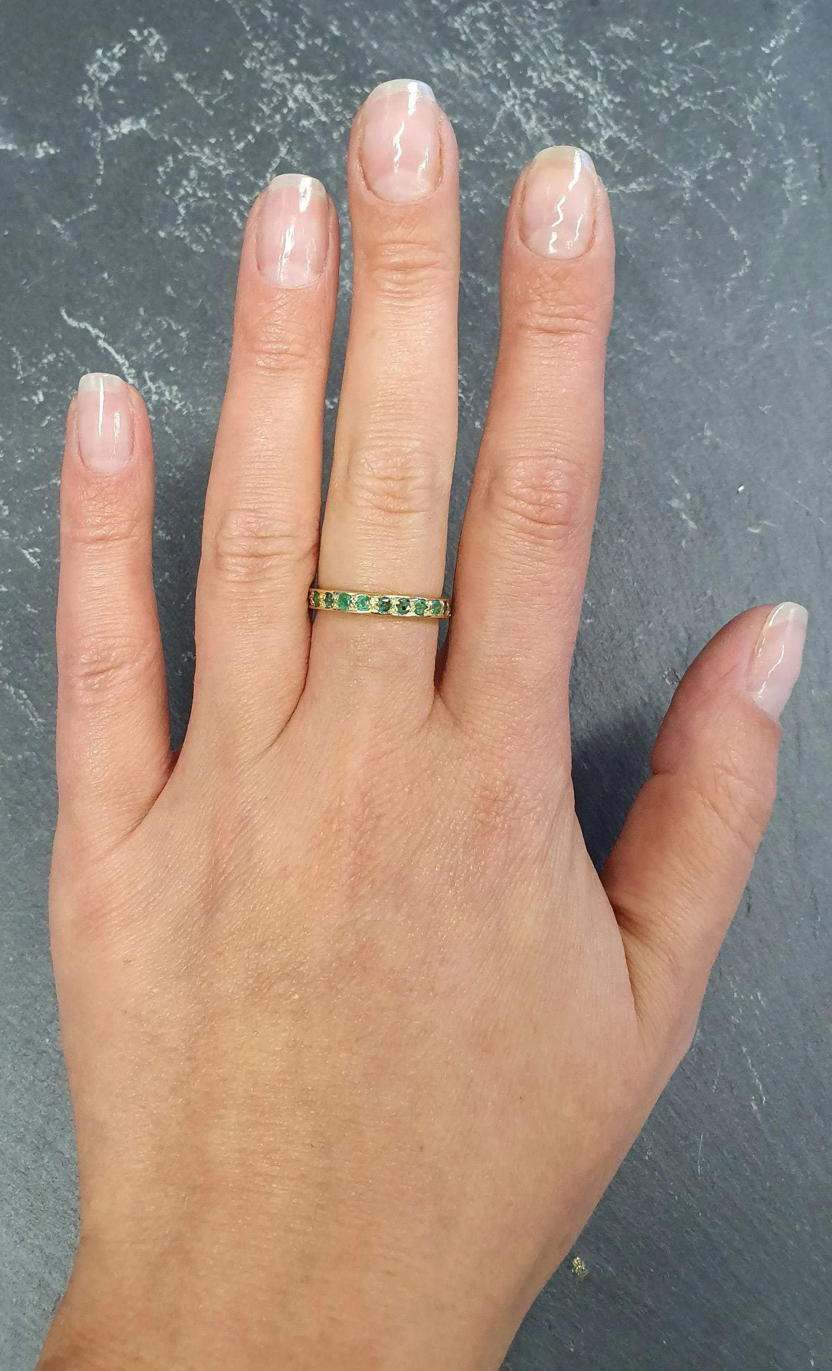 Gold Emerald Eternity Ring, Natural Emerald Ring, Emerald Gold Band