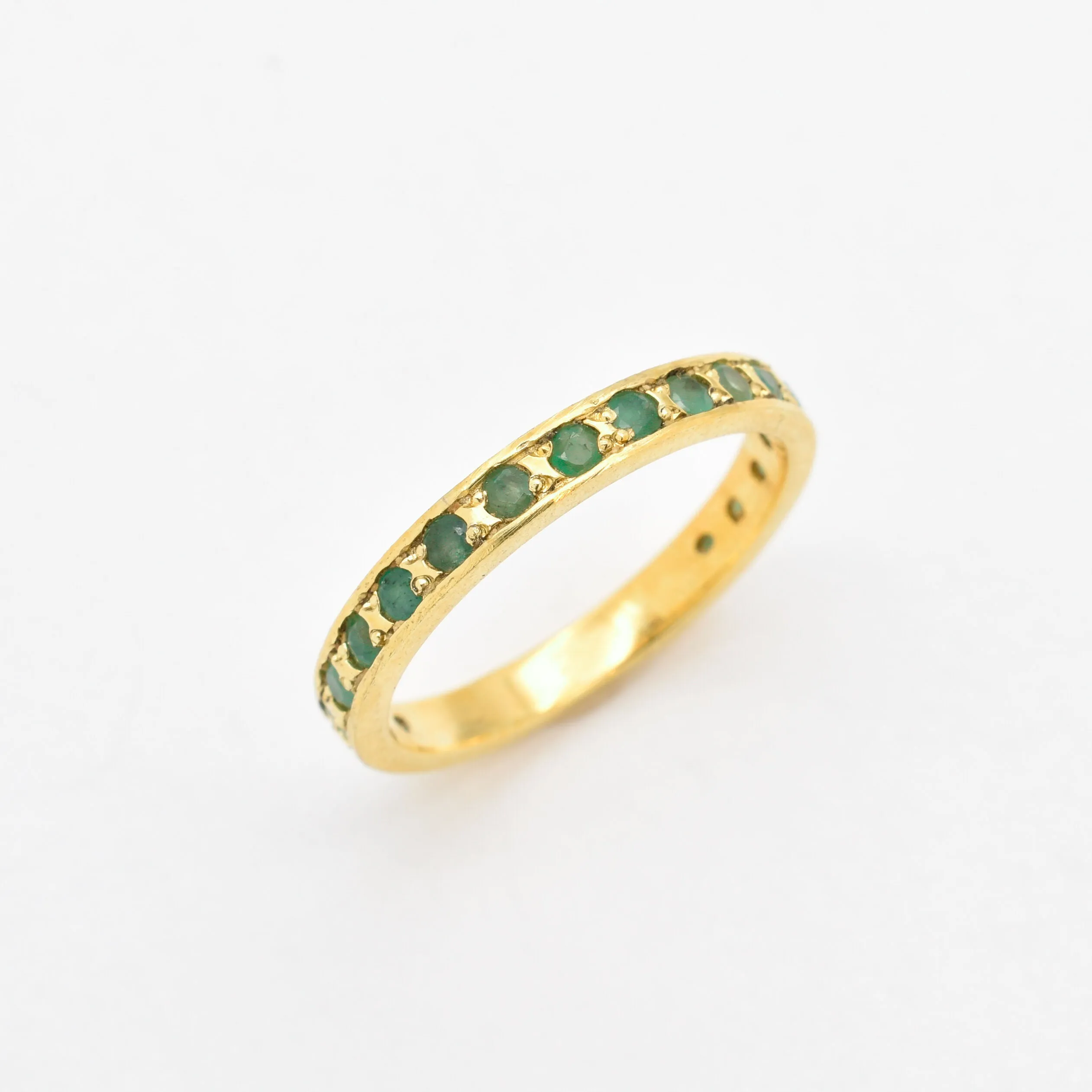 Gold Emerald Eternity Ring, Natural Emerald Ring, Emerald Gold Band