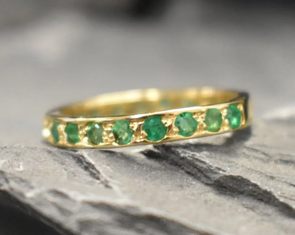 Gold Emerald Eternity Ring, Natural Emerald Ring, Emerald Gold Band