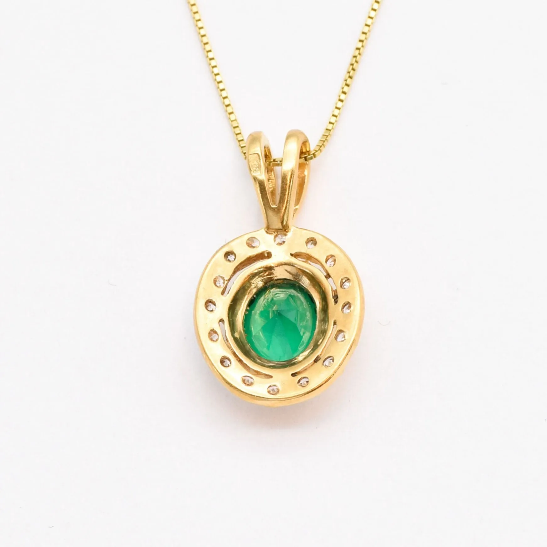 Gold Emerald Pendant - Green Vintage Necklace - Diamond Halo Necklace