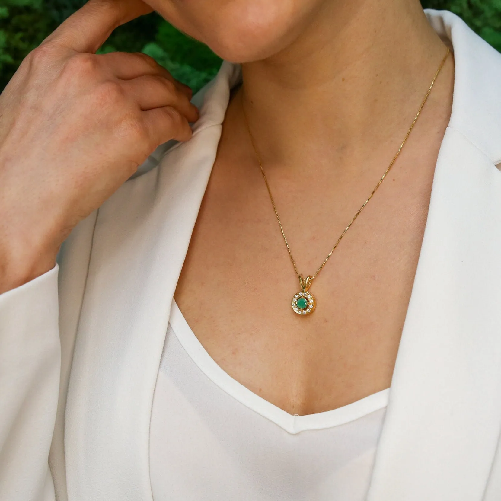 Gold Emerald Pendant - Natural Emerald Necklace, May Birthstone Necklace