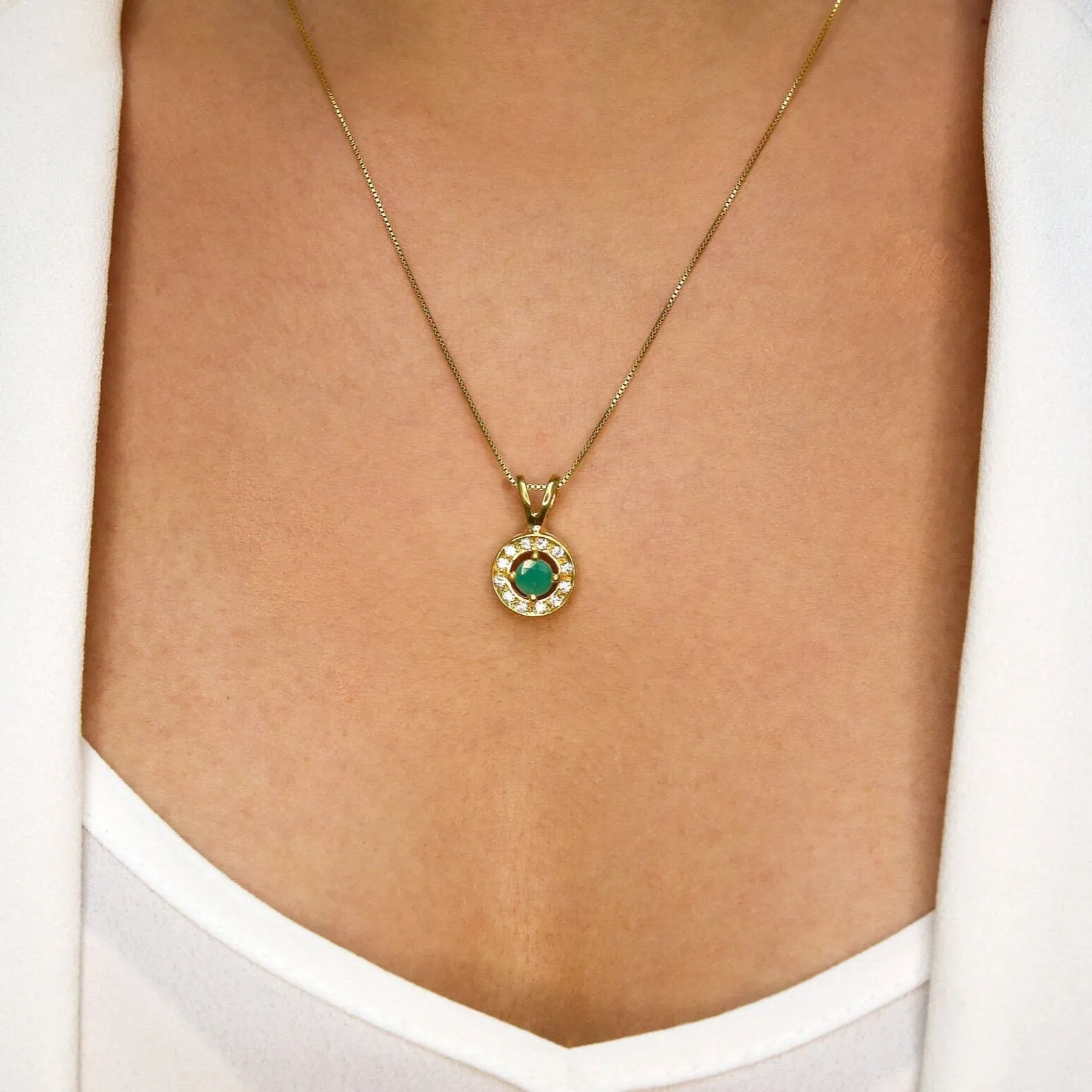 Gold Emerald Pendant - Natural Emerald Necklace, May Birthstone Necklace