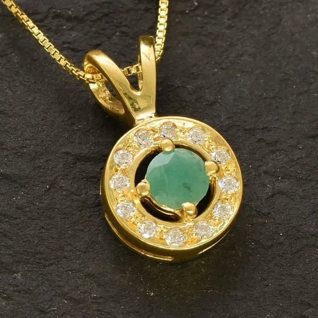 Gold Emerald Pendant - Natural Emerald Necklace, May Birthstone Necklace