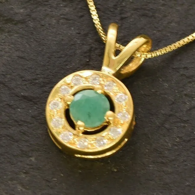 Gold Emerald Pendant - Natural Emerald Necklace, May Birthstone Necklace