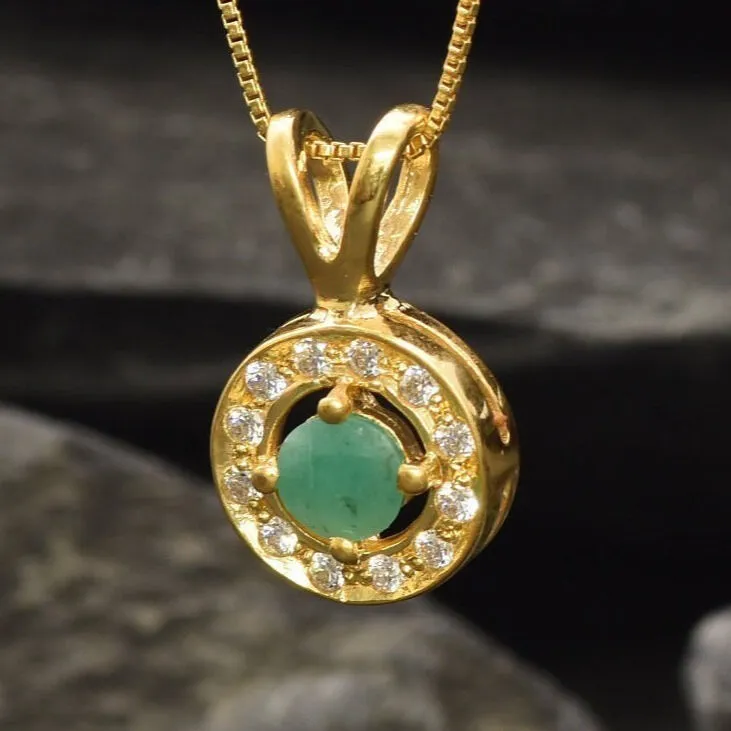 Gold Emerald Pendant - Natural Emerald Necklace, May Birthstone Necklace