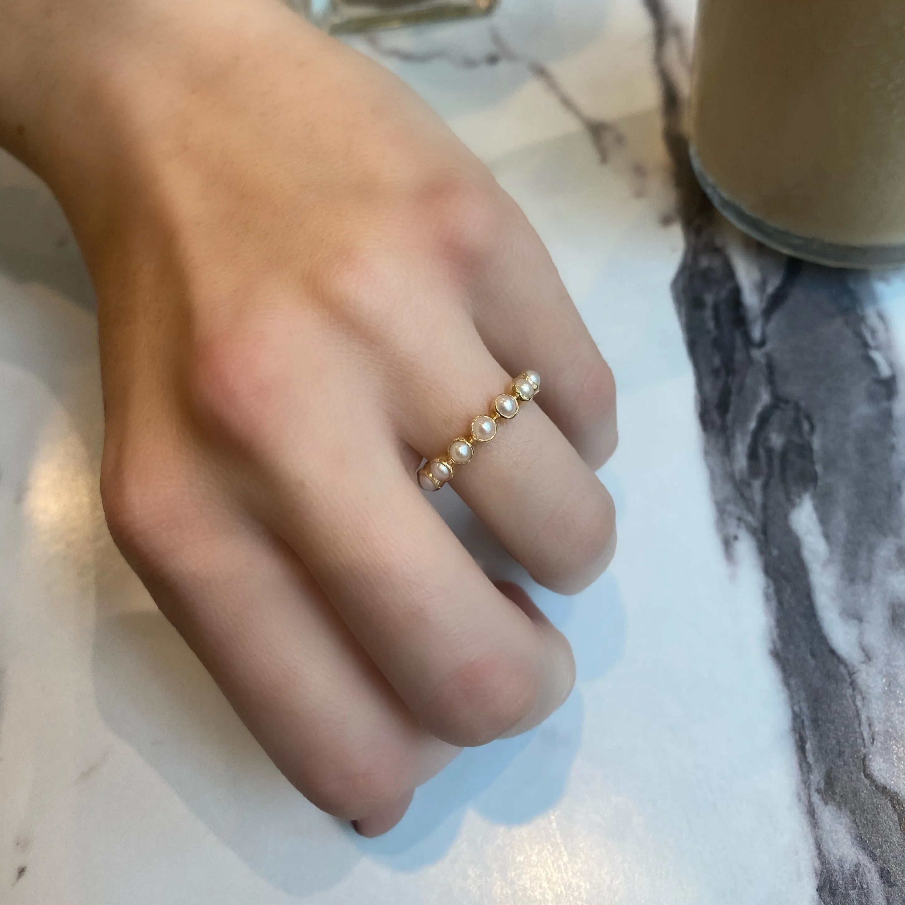 Gold Pearl Band Ring