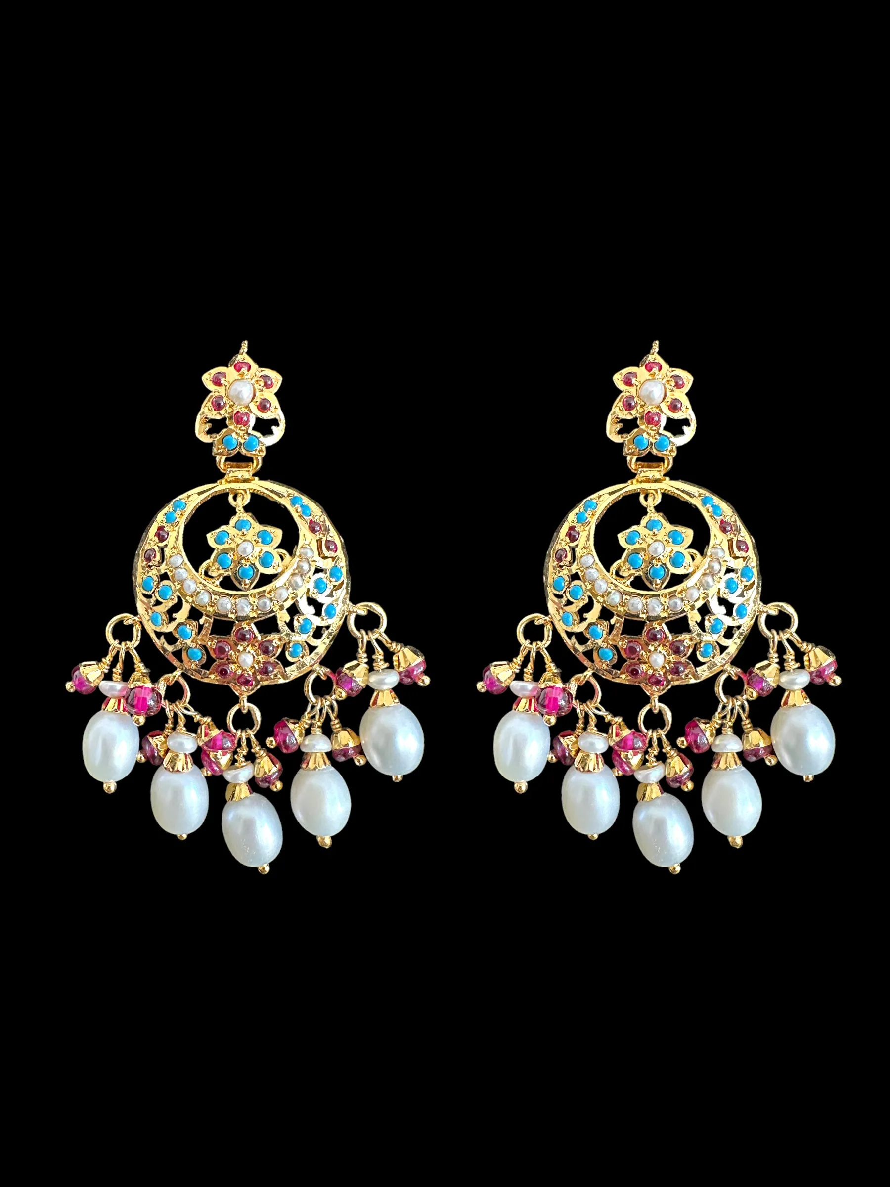 Gold plated silver earrings in multicolor with fresh water pearls ( READY TO SHIP)