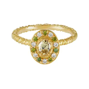 Green Diamond Halo Ring