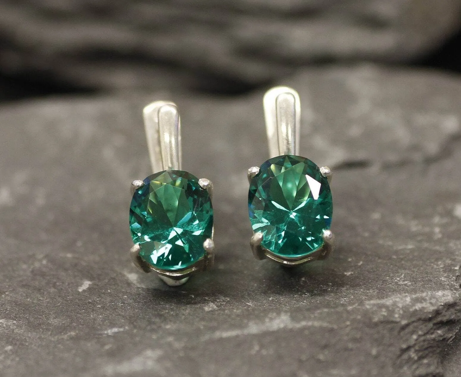 Green Emerald Earrings - Classic Emerald Studs, Green Oval Earrings