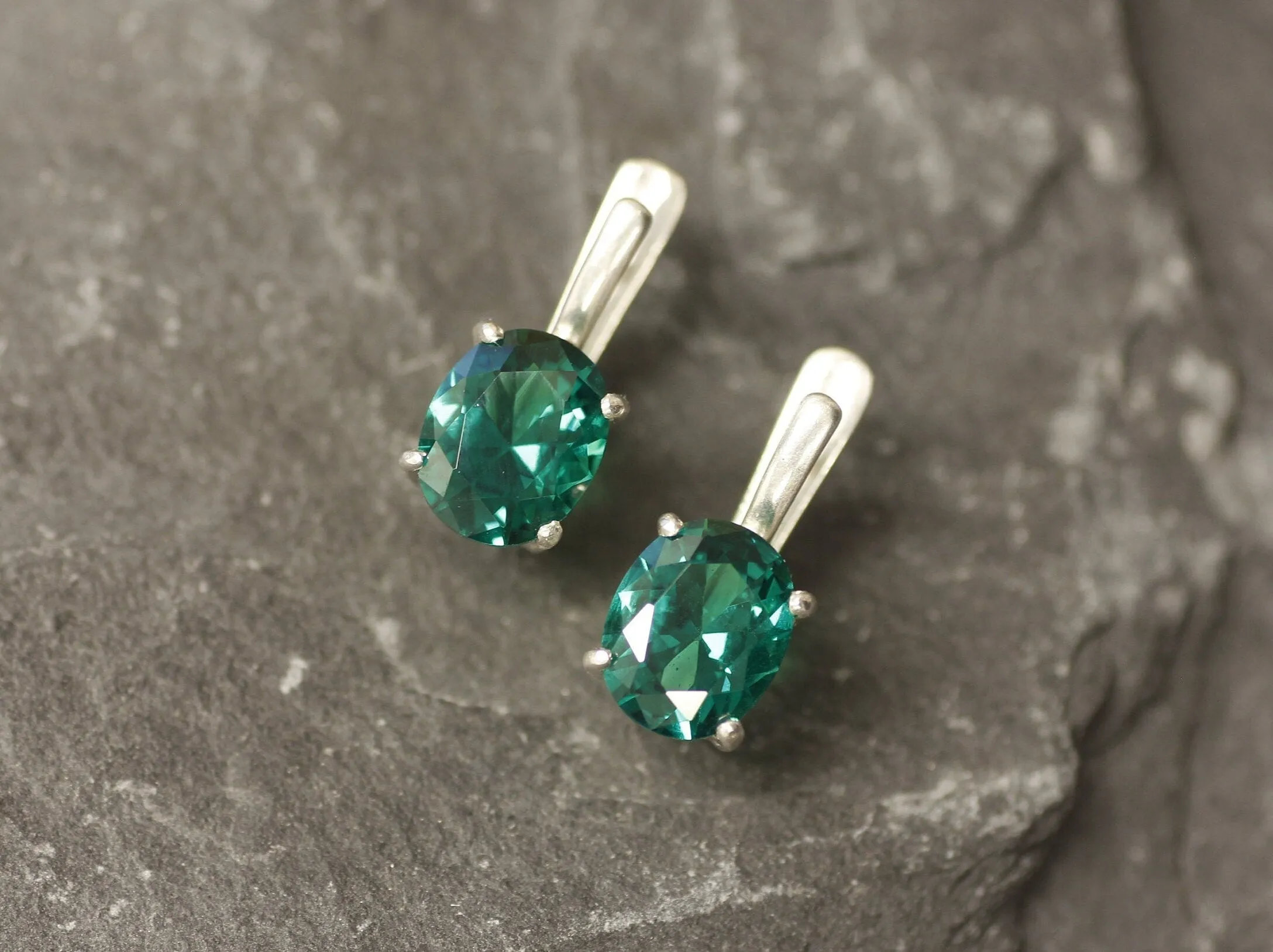 Green Emerald Earrings - Classic Emerald Studs, Green Oval Earrings