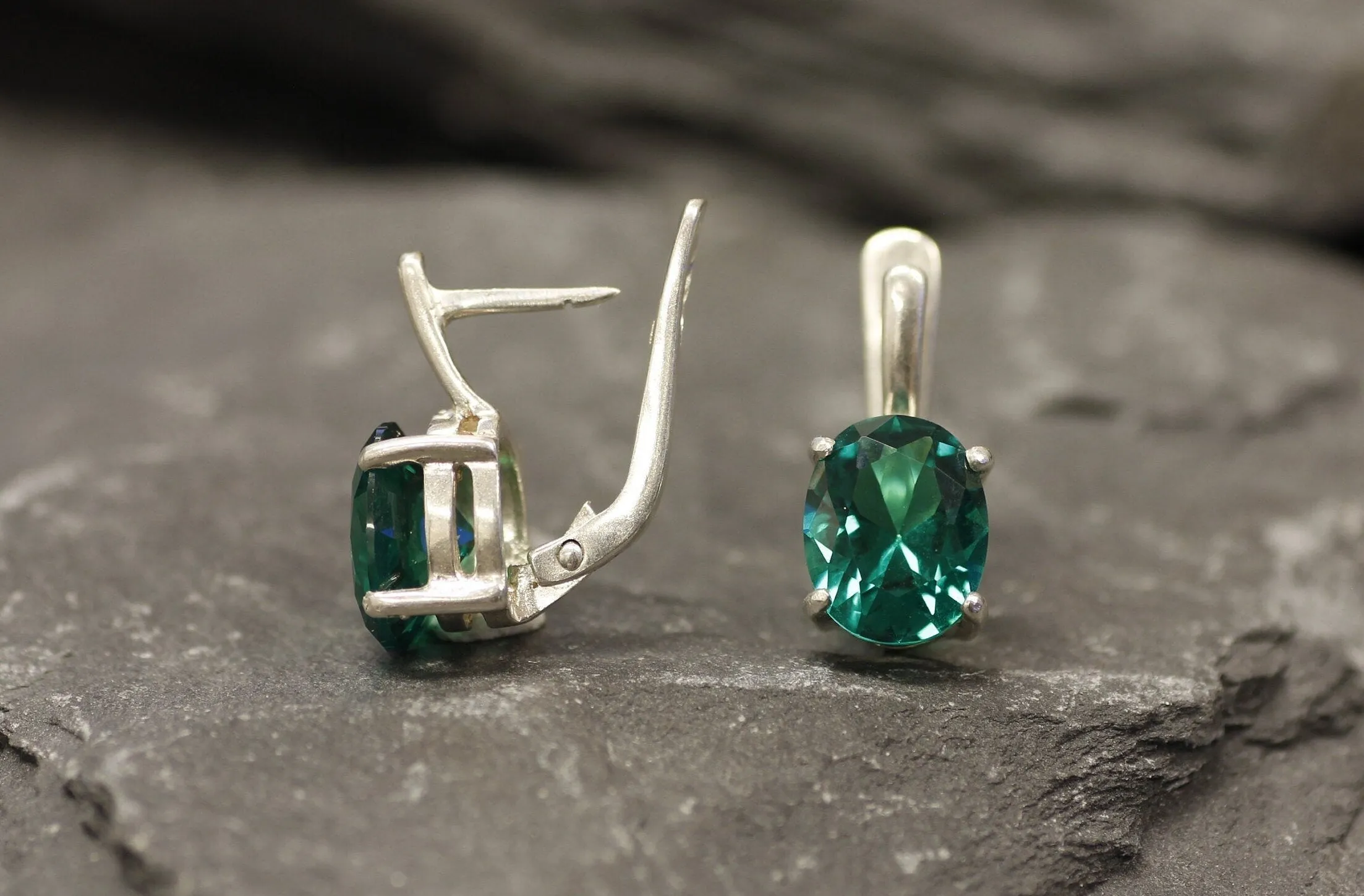 Green Emerald Earrings - Classic Emerald Studs, Green Oval Earrings